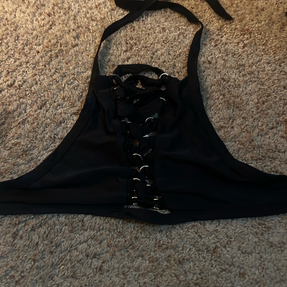 Little black diamond Lace-Up Halter Top